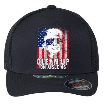 Trump 2024 Back America Clean Up On Aisle 46 Anti Joe Biden Flexfit Unipanel Trucker Cap