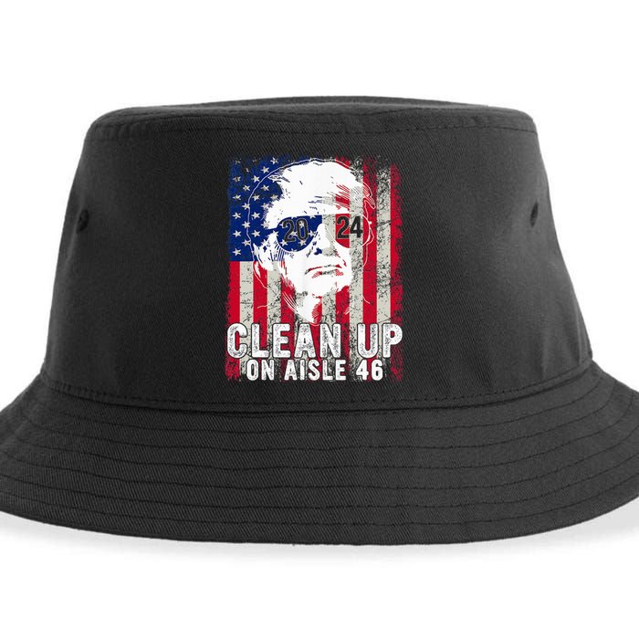 Trump 2024 Back America Clean Up On Aisle 46 Anti Joe Biden Sustainable Bucket Hat