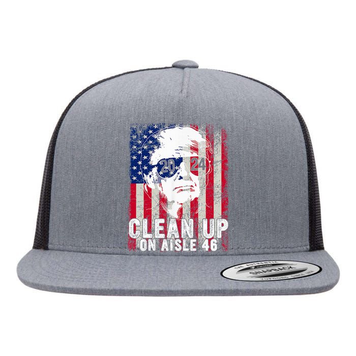 Trump 2024 Back America Clean Up On Aisle 46 Anti Joe Biden Flat Bill Trucker Hat