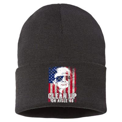 Trump 2024 Back America Clean Up On Aisle 46 Anti Joe Biden Sustainable Knit Beanie