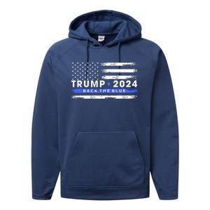 Trump 2024 Back The Blue Thin Gift Performance Fleece Hoodie