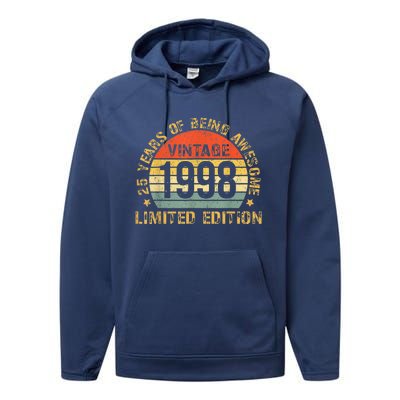 Turning 25 Birthday Decorations  25th BDay 1998 Birthday Performance Fleece Hoodie