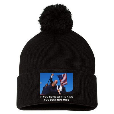 Trump 2024 Best Not Miss King Bold Design Pom Pom 12in Knit Beanie