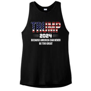 Trump 2024 Because America Can Never Be Too Great Ladies PosiCharge Tri-Blend Wicking Tank