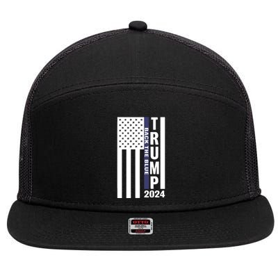 Trump 2024 Back The Blue Trump Supporter 7 Panel Mesh Trucker Snapback Hat