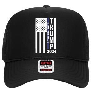 Trump 2024 Back The Blue Trump Supporter High Crown Mesh Back Trucker Hat