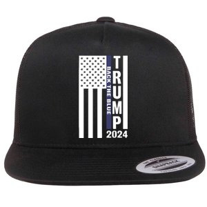 Trump 2024 Back The Blue Trump Supporter Flat Bill Trucker Hat