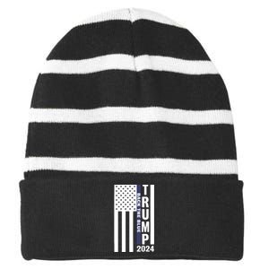 Trump 2024 Back The Blue Trump Supporter Striped Beanie with Solid Band