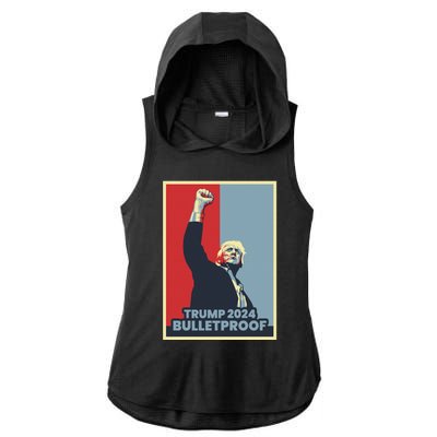 Trump 2024 Bulletproof Ladies PosiCharge Tri-Blend Wicking Draft Hoodie Tank