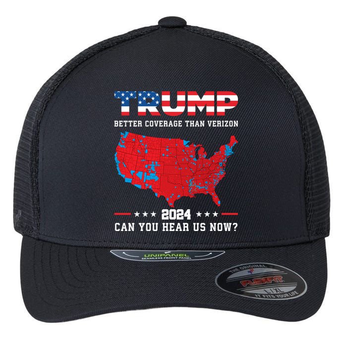 Trump 2024 Better Coverage Than Verizon Can You Hear Us Now Flexfit Unipanel Trucker Cap