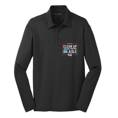 Trump 2024 Back America Clean Up On Aisle 46 Anti Joe Biden Silk Touch Performance Long Sleeve Polo