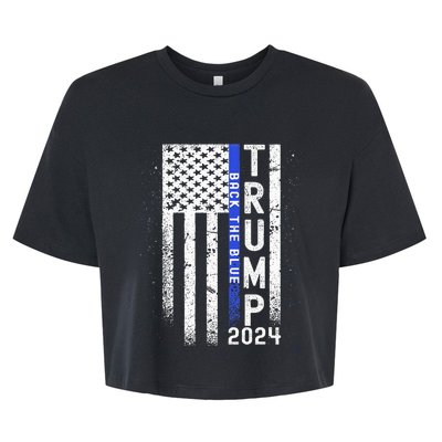 Trump 2024 Back The Blue American Flag Blue Line Bella+Canvas Jersey Crop Tee