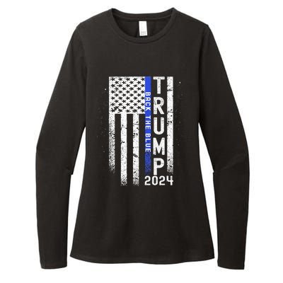 Trump 2024 Back The Blue American Flag Blue Line Womens CVC Long Sleeve Shirt