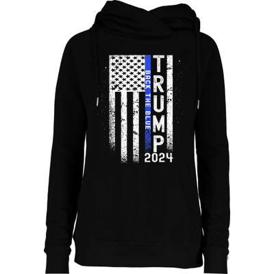 Trump 2024 Back The Blue American Flag Blue Line Womens Funnel Neck Pullover Hood