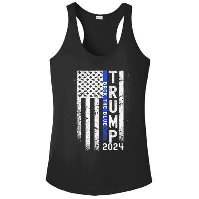 Trump 2024 Back The Blue American Flag Blue Line Ladies PosiCharge Competitor Racerback Tank