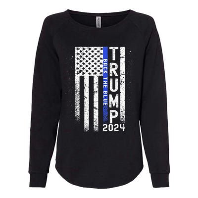 Trump 2024 Back The Blue American Flag Blue Line Womens California Wash Sweatshirt