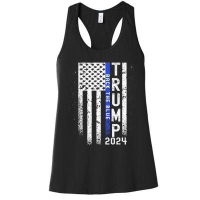 Trump 2024 Back The Blue American Flag Blue Line Women's Racerback Tank