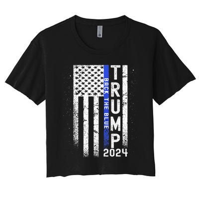 Trump 2024 Back The Blue American Flag Blue Line Women's Crop Top Tee