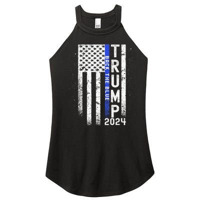 Trump 2024 Back The Blue American Flag Blue Line Women’s Perfect Tri Rocker Tank