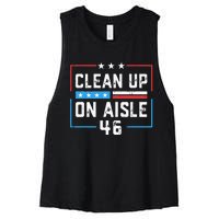 Trump 2024 Back America Clean Up On Aisle 46 Anti Joe Biden Women's Racerback Cropped Tank