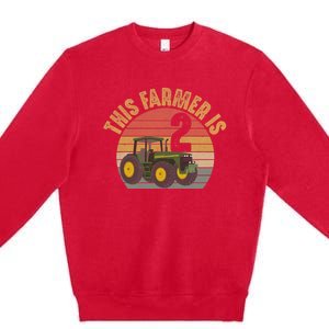 Tractor 2nd Birthday 2 Year Old Farmer Farm Theme Bday Party Premium Crewneck Sweatshirt