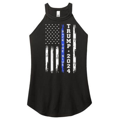 Trump 2024 Back The Blue Thin Blue Line American Flag Police Women’s Perfect Tri Rocker Tank