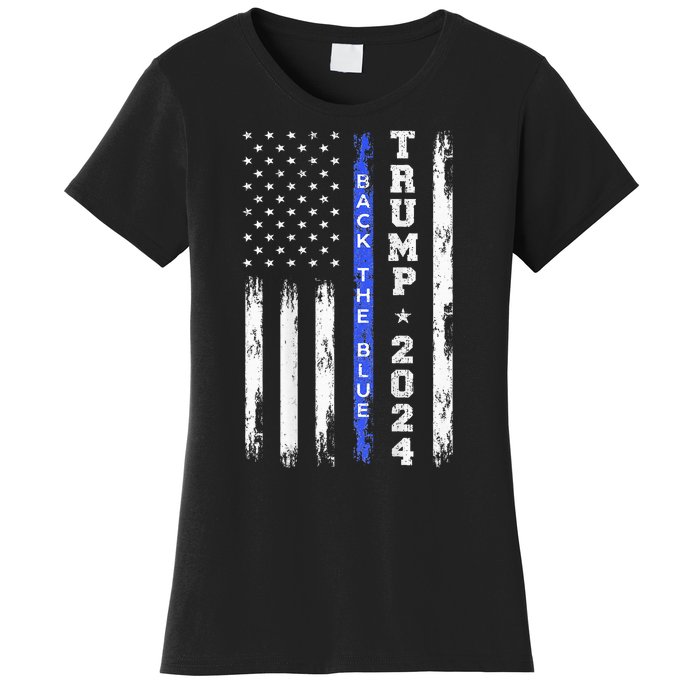 Trump 2024 Back The Blue Thin Blue Line American Flag Police Women's T-Shirt