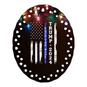 Trump 2024 Back The Blue Thin Blue Line American Flag Police Ceramic Oval Ornament