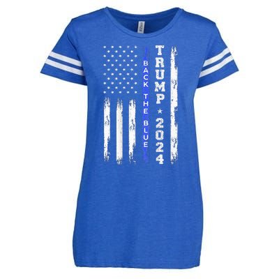 Trump 2024 Back The Blue Thin Blue Line American Flag Police Enza Ladies Jersey Football T-Shirt