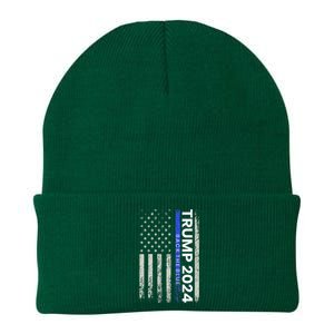 Trump 2024 Back The Blue Thin Blue Line Police American Flag Knit Cap Winter Beanie