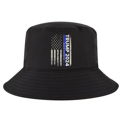 Trump 2024 Back The Blue Thin Blue Line Police American Flag Cool Comfort Performance Bucket Hat