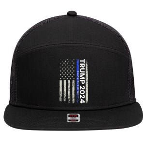 Trump 2024 Back The Blue Thin Blue Line Police American Flag 7 Panel Mesh Trucker Snapback Hat