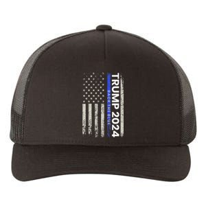 Trump 2024 Back The Blue Thin Blue Line Police American Flag Yupoong Adult 5-Panel Trucker Hat