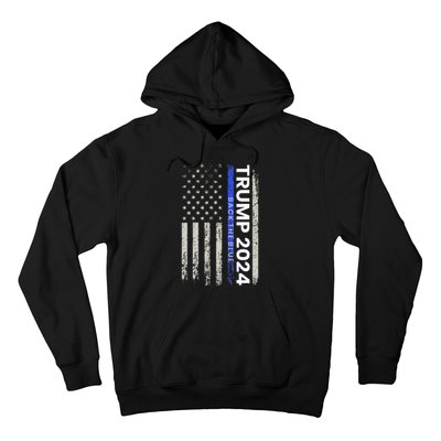 Trump 2024 Back The Blue Thin Blue Line Police American Flag Hoodie