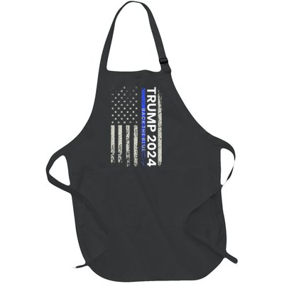 Trump 2024 Back The Blue Thin Blue Line Police American Flag Full-Length Apron With Pockets