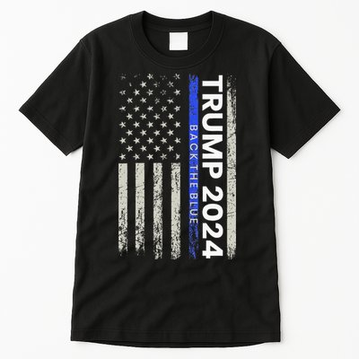 Trump 2024 Back The Blue Thin Blue Line Police American Flag Tall T-Shirt