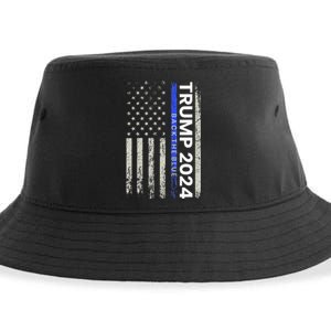 Trump 2024 Back The Blue Thin Blue Line Police American Flag Sustainable Bucket Hat