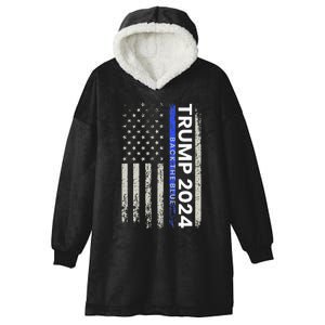 Trump 2024 Back The Blue Thin Blue Line Police American Flag Hooded Wearable Blanket