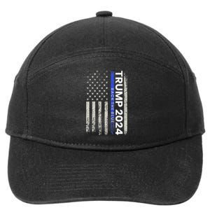 Trump 2024 Back The Blue Thin Blue Line Police American Flag 7-Panel Snapback Hat