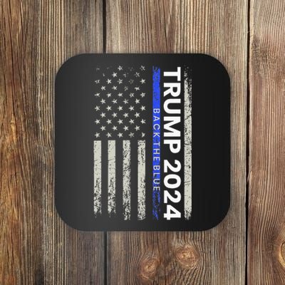 Trump 2024 Back The Blue Thin Blue Line Police American Flag Coaster