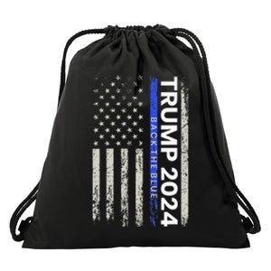 Trump 2024 Back The Blue Thin Blue Line Police American Flag Drawstring Bag