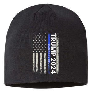 Trump 2024 Back The Blue Thin Blue Line Police American Flag Sustainable Beanie