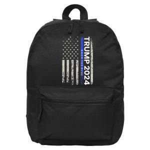 Trump 2024 Back The Blue Thin Blue Line Police American Flag 16 in Basic Backpack