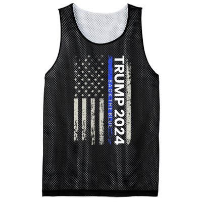 Trump 2024 Back The Blue Thin Blue Line Police American Flag Mesh Reversible Basketball Jersey Tank