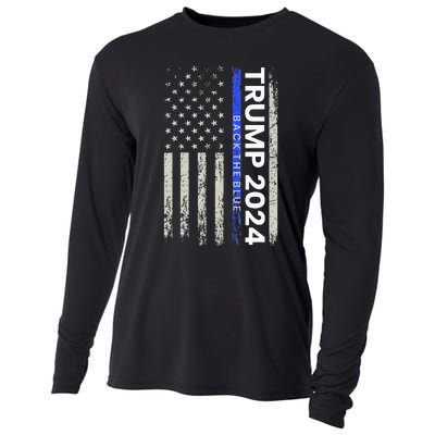 Trump 2024 Back The Blue Thin Blue Line Police American Flag Cooling Performance Long Sleeve Crew