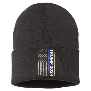 Trump 2024 Back The Blue Thin Blue Line Police American Flag Sustainable Knit Beanie