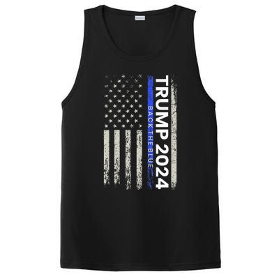 Trump 2024 Back The Blue Thin Blue Line Police American Flag PosiCharge Competitor Tank