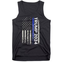 Trump 2024 Back The Blue Thin Blue Line Police American Flag Tank Top