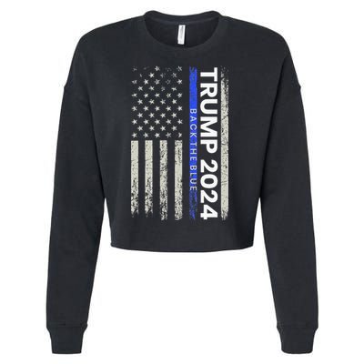 Trump 2024 Back The Blue Thin Blue Line Police American Flag Cropped Pullover Crew