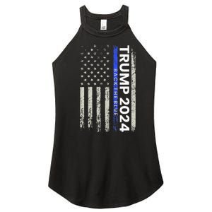 Trump 2024 Back The Blue Thin Blue Line Police American Flag Women’s Perfect Tri Rocker Tank